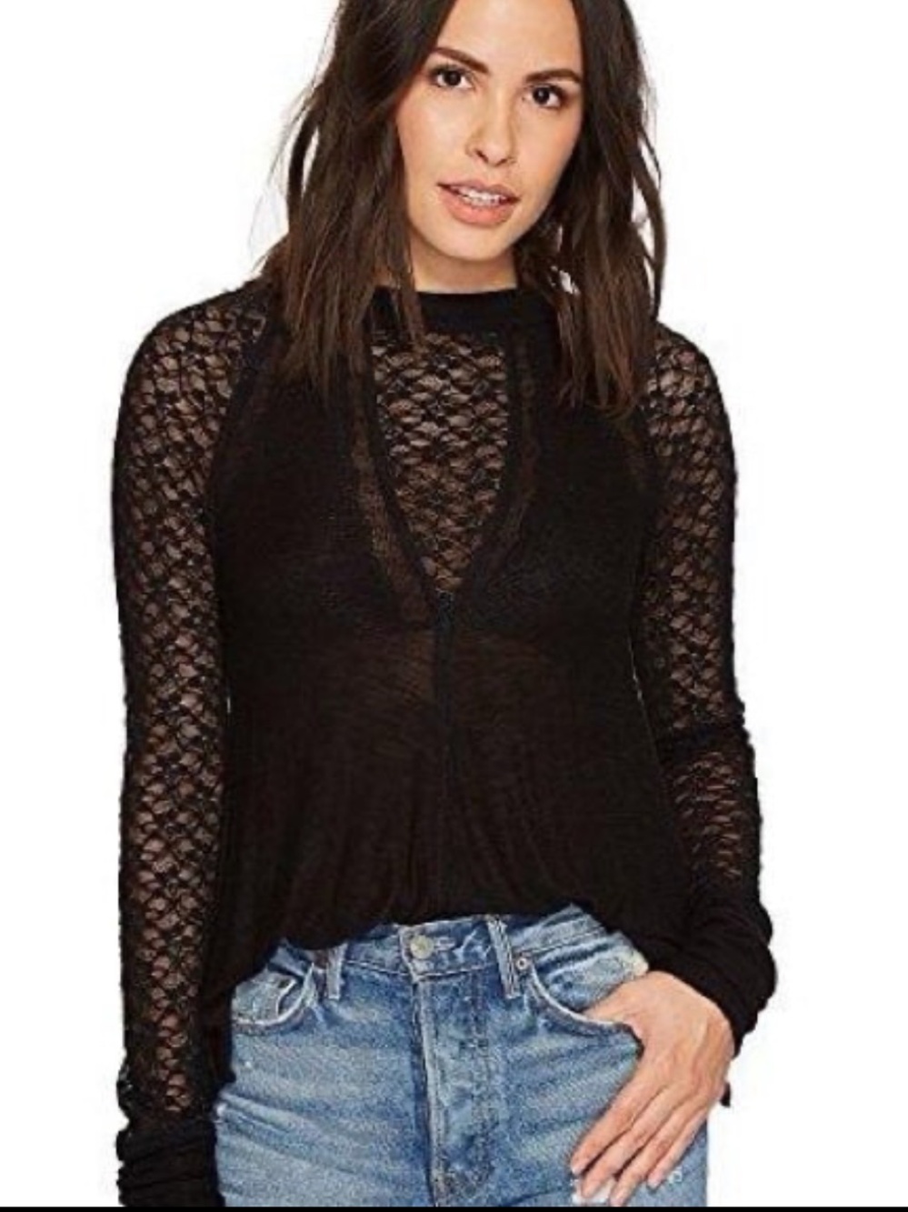 Free People No Limits Black Layering Top Size Small